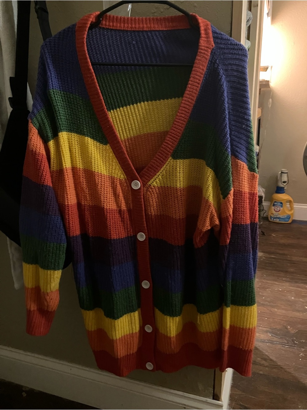 Rainbow Stripe V-Neck Button Cardigan Sweater - Multicolor